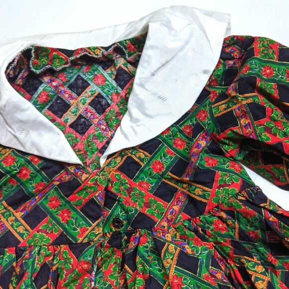 Vintage Handmade Dress Girls Size 2T Black Christmas Holiday Poinsettias - Picture 2 of 3